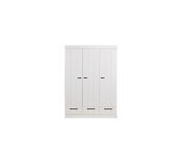 Armoire haute en bois de pin massif blanc, 3 portes, 3 tiroirs, 5 étagères - Woood, Connect - 140x53x195 cm