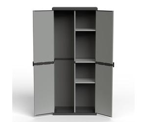 Armoire haute en plastique avec plaque supérieure et socle résistants aux éclaboussures - 3 tablettes dont 2 réglables - Ultra stable - Montage facile - Idéal pour l'intérieur ou le jardin
