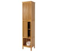 Armoire Haute En Teck Hwc-M70, Armoire De Salle De Bain, 2 Portes 5 Compartiments, Teck De Qualité B-Grade (Bois De CUr, 20-30 Ans) 181x41x35cm Multicolore