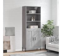 Armoire haute, grise, sonoma - 69,5 x 34 x 180 cm - En matériau dérivé du bois - Armoire haute - Armoire haute pour cuisine, salle de bain, salon, vitrine, buffet, vitrine de salle de bain