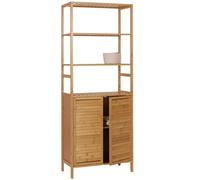 Armoire Haute Hwc-B18, Armoire De Salle De Bain Étagère De Salle De Bain, 2 Portes 4 Étagères Bambou Mdf 168x64x33cm Multicolore