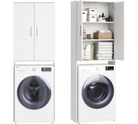 Armoire haute machine à laver, étagère salle de bain, cave et buanderie, 65x30x187 cm, blanc