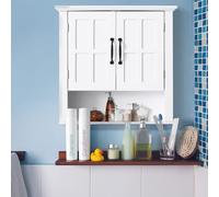HomCom Armoire haute murale salle de bain 2 portes 2 étagères avec niche MDF 60×20×58 cm Blanc