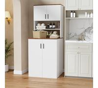 Armoire Haute pour Machine à Laver et sèche-Linge Surmeuble pour Lave-Linge avec 2 portes 68x68x170CM Meuble pour Machine à Laver avec Grand espace de rangement & Étagères réglables Noyer + Blanc