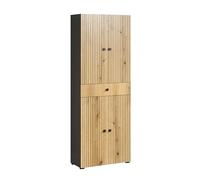 Armoire haute PureBliss anthracite/chêne Evoke - 70 x 186 cm (l x H) | 70 x 186 x 31 cm (l x H x P) - Convient pour les pièces humides - Poignées en métal - 4 portes, 1 tiroir, 4 étagères
