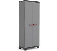 Keter Armoire Utilitaire STILO - Armoire de Rangement en Résine Multifonctions - Étagères et Pieds Ajustables, Poignée Soft Touch - Cuisine, Garage, Atelier - 68 x 39 x 173 cm - Gris/Noir/Rouge