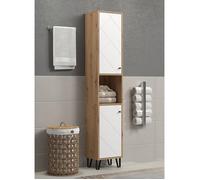 trendteam Colonne de salle de bain FLOW 36×29×191 cm décor chêne et blanc mat
