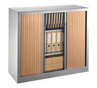 Armoire hauteur comptoir à rideaux monoblocs Eco-conçues 100 x 120 cm aluminium-hêtre