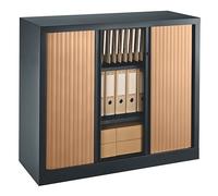 Armoire hauteur comptoir à rideaux monoblocs Eco-conçues 100 x 120 cm anthracite-hêtre