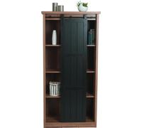 Armoire HWC-K75, commode Highboard, porte coulissante 8 compartiments de rangement, aspect bois métal industriel 163x76x38cm ~ brun
