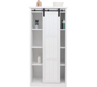 Armoire HWC-K75, commode Highboard, porte coulissante 8 compartiments de rangement, aspect bois métal industriel 163x76x38cm ~ blanc