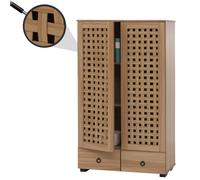 Armoire Hwc-N87, Armoire De Salon, Design 3d Tressé 2 Portes 3 Compartiments De Rangement 2 Tiroirs Soft-Close, 138x80x36cm Brun Marron