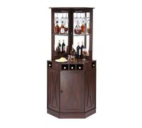 VEVOR Armoire Bar Industrielle de Coin, Meuble de Bar pour Liqueurs et Verres, Buffet avec Porte-verres, Grand Présentoir à Vin Autoportante en Bois pour Salon, Maison, Bar Domicile, Café, Marron
