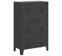 Armoire industrielle en acier anthracite 67x35x107 cm avec 2 étagères et 2 | Style loft, 2 étagères pivotantes, 2 tiroirs à extension complète, poignées en métal, badges, facile à nettoyer