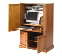 Armoire Informatique Merisier 4 Portes 7 Niches L 97 H 141 P 54 cm - L 97 x l 54 x H 141 cm