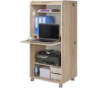 SIMMOB Armoire Informatique Mobile Chêne 2 Tiroirs 5 Niches L 65.2 H 139.9 P 53.1 cm - Chêne Naturel