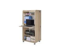 Armoire Informatique Mobile Chêne 2 Tiroirs 5 Niches L 65.2 H 139.9 P 53.1 cm - Chêne Naturel - L 65.2 x l 53.1 x H 139.2 cm