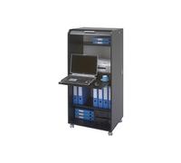 Armoire Informatique Mobile Noire 2 Tiroirs 5 Niches - Noir - L 65.2 x l 53.1 x H 139.9 cm