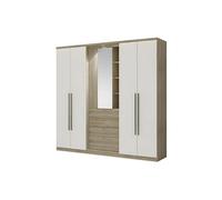 Armoire ISAK II - 4 portes - Miroir et tiroirs - L240 cm - Chêne et ivoire