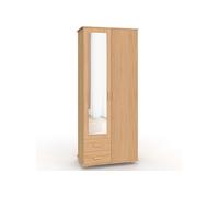 Armoire JULIETTE 2 portes effet lattes penderie 2 tiroirs miroir étagères - Bois panneau de particules 80x50x190 cm
