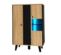 Armoire Latérale Avec Éclairage LED, Meuble De Rangement Avec, Buffet De Salon Intérieur, Moderne, 80x40x120cm, Bois Et Noir