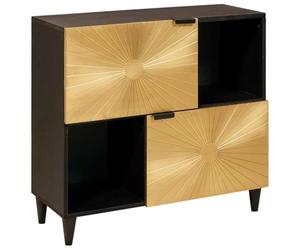 Armoire latérale moderne en bois massif de mangue, 80 x 33,5 x 75 cm, noir doré, avec 2 portes et 3 étagères, buffet élégant pour salon et salle à manger