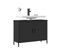 vidaXL Armoire Lavabo de Salle de Bain, Meuble d'Évier avec Rangement, Armoire sous Vasque Toilette, Moderne, Noir Bois d'Ingénierie