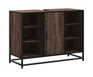 Armoire lavabo rétro élégante 80 x 33 x 60 cm Grand Espace de Rangement Style Industriel en Bois d'ingénierie chêne Marron 02_0049675