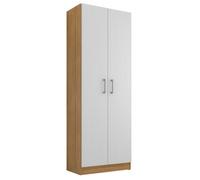 Armoire - LAVANDE - 2 Portes - Imitation Chêne et Blanc Ecru - 5 Niches - 4 Etagères