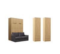 Armoire lit canapé vert et rangements assortis - LOLITA