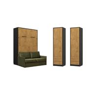 Armoire lit canapé vert et rangements assortis - LOLITA