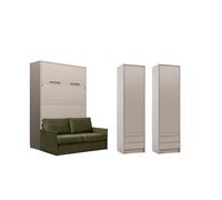 Armoire lit canapé vert et rangements assortis - LOLITA