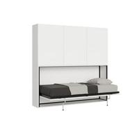 Armoire lit escamotable - Kando - Modèle D - 1 couchage 85 cm - Frêne Blanc - Matelas inclus