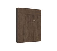 Armoire lit escamotable vertical 140 Kentaro avec colonne et élements hauts Noyer -