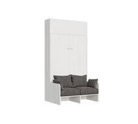 Armoire lit escamotable vertical 140 Kentaro Sofa avec èlèment haut Frêne Blanc -