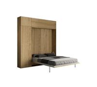 Armoire lit escamotable vertical 160 Kentaro avec colonne et élements hauts Chêne Nature -