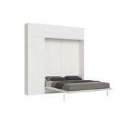 Armoire lit escamotable vertical 160 Kentaro avec colonne et élements hauts Frêne Blanc -