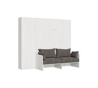 Armoire lit escamotable vertical 160 Kentaro Sofa avec colonne Frêne Blanc -