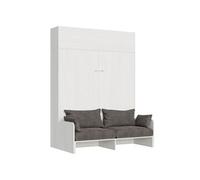 Armoire lit escamotable vertical 160 Kentaro Sofa avec èlèment haut Frêne Blanc -