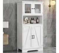 Armoire Litake de salle de bain 130 cm avec 4 portes, étagère réglable, 4 compartiments, blanche, moderne, verre dépoli, montage facile, salle de bain, cuisine, salon, bureau, Esszimm