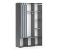 Vicco Armoire Luigi, Gris, 38x178.1cm | avec tringle à rideaux, pour un rangement flexible avec roulettes pour un déplacement facile