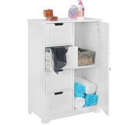 WOHNLING Salle de Bains Design Meuble de Style Pays Luis MDF 65 x 83 x 30 cm Blanc | Petite Armoire de Salle de Bain 4 tiroirs et 1 Porte | Armoire latérale Armoire à usages Multiples