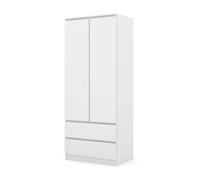 Armoire de Chambre 2 Portes et 2 Tiroirs, Penderie de Rangement Moderne avec Tringle et Système Sans Poignée, Garde-Robe Gain de Place pour Entrée et Bureau, Style Minimaliste Ligne MAJA (Blanc)