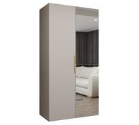Armoire Marbella 2 avec Mirroir - H 202 cm, L 100 cm, P 52 cm - Corps Cachemire, Poignée L'or - Meuble Moderne - ABIKSMEBLE