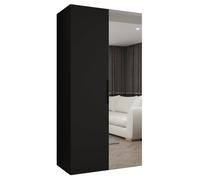 Armoire Marbella 2 avec Mirroir - H 202 cm, L 100 cm, P 52 cm - Corps Noir, Poignée Noir - Meuble Moderne - ABIKSMEBLE