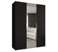 Armoire Marbella 2 avec Mirroir - H 202 cm, L 150 cm, P 52 cm - Corps Noir, Poignée L'or - Meuble Moderne - ABIKSMEBLE