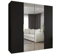 Armoire Marbella 2 avec Mirroir - H 202 cm, L 200 cm, P 52 cm - Corps Noir, Poignée L'or - Meuble Moderne - ABIKSMEBLE