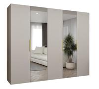 Armoire Marbella 2 avec Mirroir - H 202 cm, L 250 cm, P 52 cm - Corps Cachemire, Poignée L'or - Meuble Moderne - ABIKSMEBLE