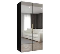 Armoire Marbella 3 avec Mirroir - H 202 cm, L 100 cm, P 52 cm - Corps Noir, Poignée L'or - Meuble Moderne - ABIKSMEBLE