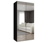 Armoire Marbella 3 avec Mirroir - H 202 cm, L 100 cm, P 52 cm - Corps Noir, Poignée Noir - Meuble Moderne - ABIKSMEBLE